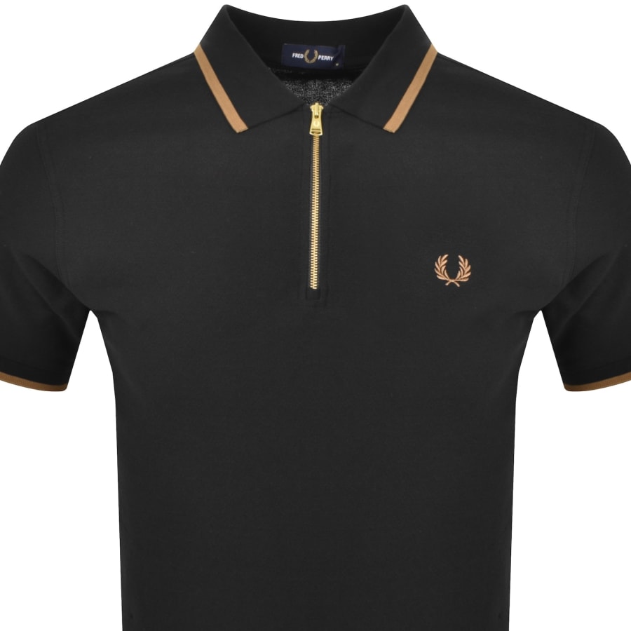 Image number 2 for Fred Perry Zip Neck Crepe Polo T Shirt Black