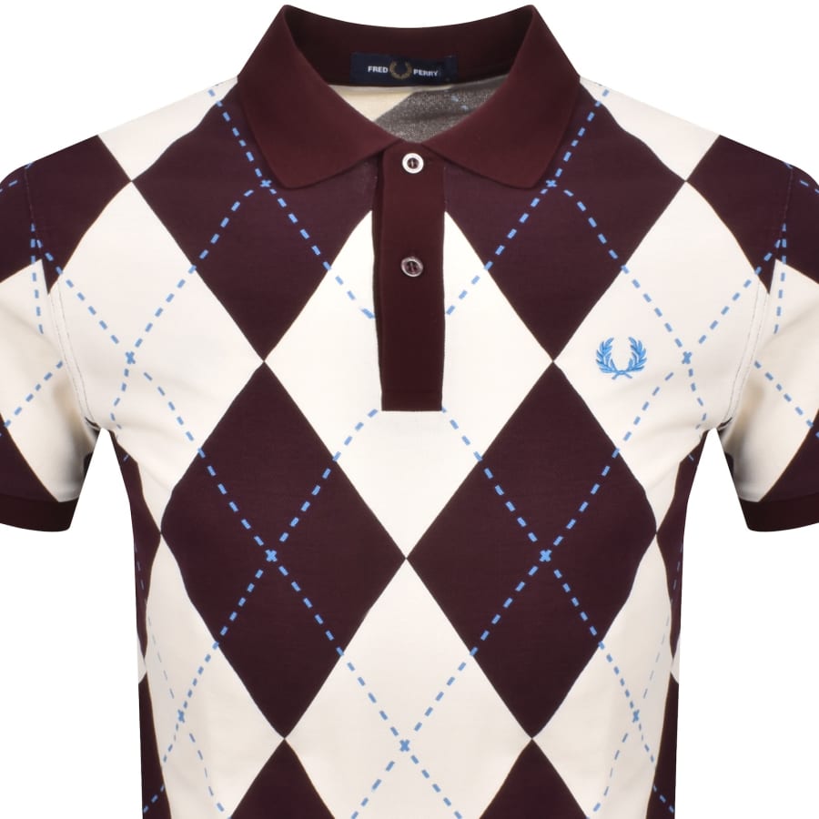 Image number 2 for Fred Perry Argyle Print Polo T Shirt Ecru