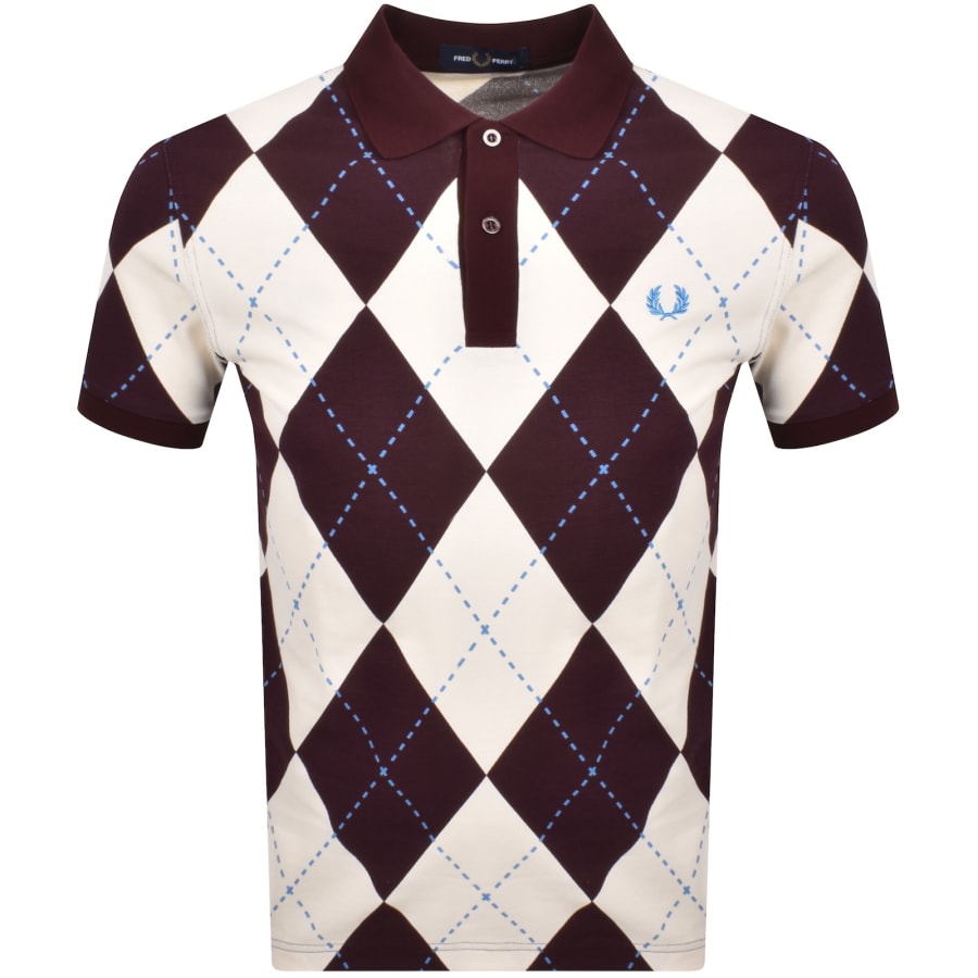 Image number 1 for Fred Perry Argyle Print Polo T Shirt Ecru
