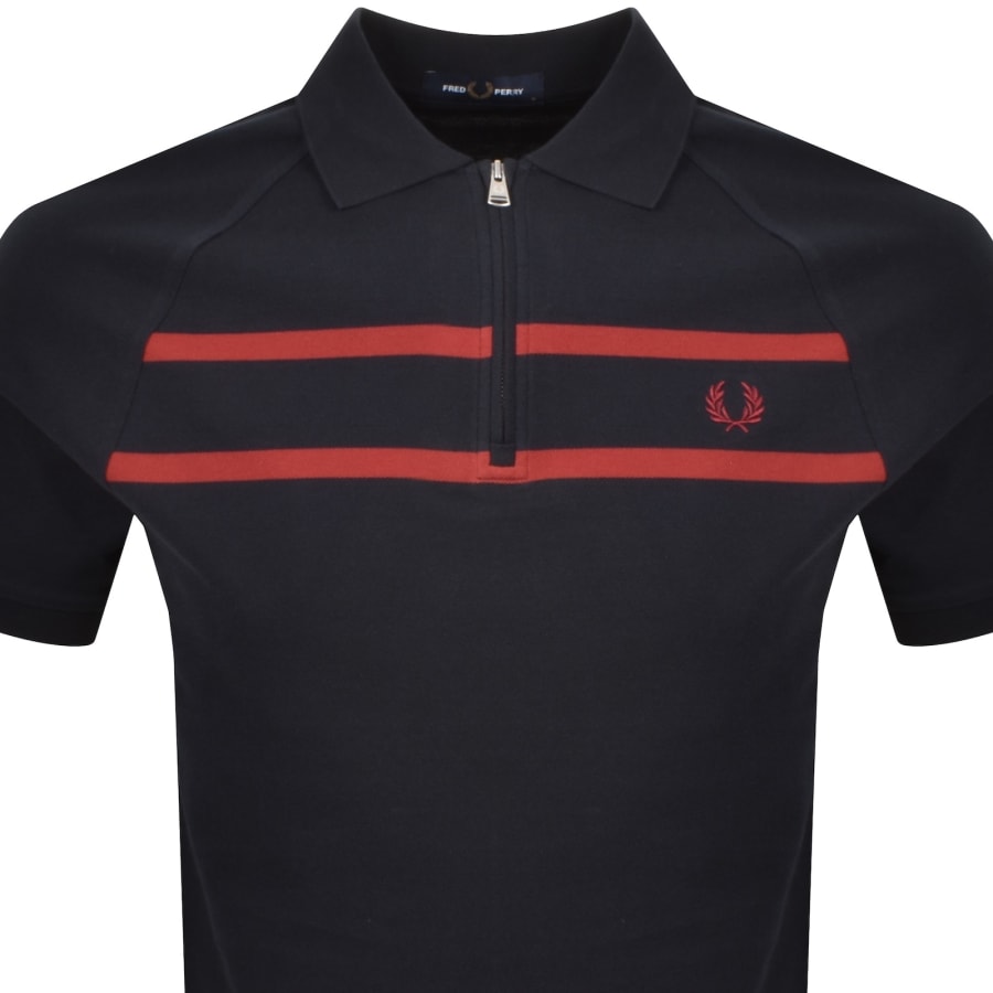Image number 2 for Fred Perry Pique Zip Neck Polo T Shirt Navy