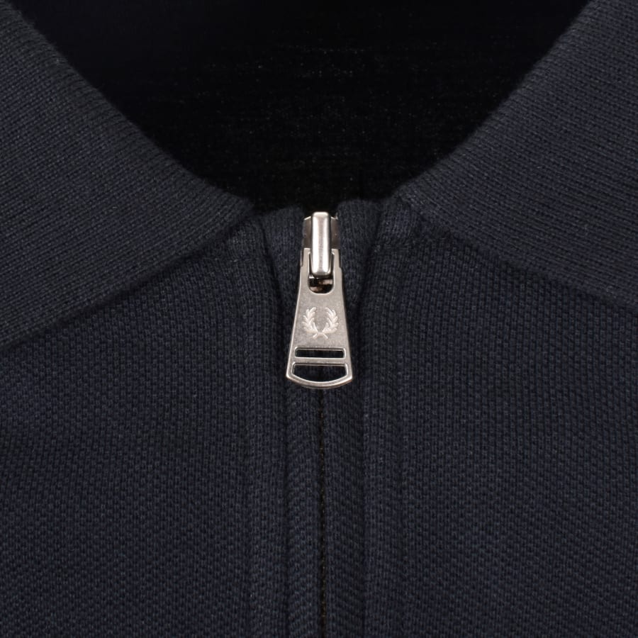 Image number 4 for Fred Perry Pique Zip Neck Polo T Shirt Navy