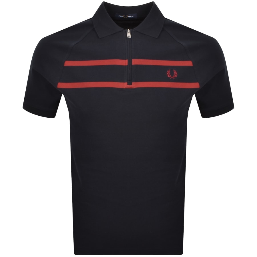 Image number 1 for Fred Perry Pique Zip Neck Polo T Shirt Navy