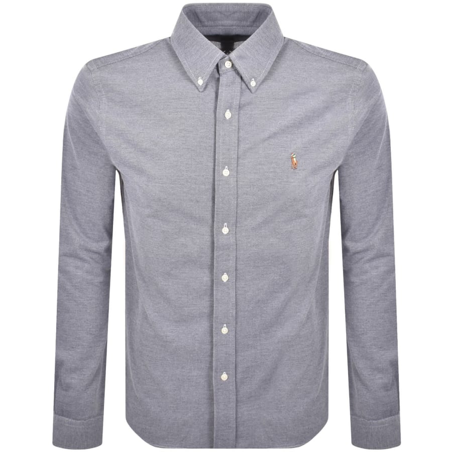 Image number 1 for Ralph Lauren Knit Oxford Long Sleeved Shirt Navy