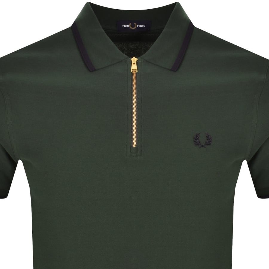 Image number 2 for Fred Perry Zip Neck Crepe Polo T Shirt Green