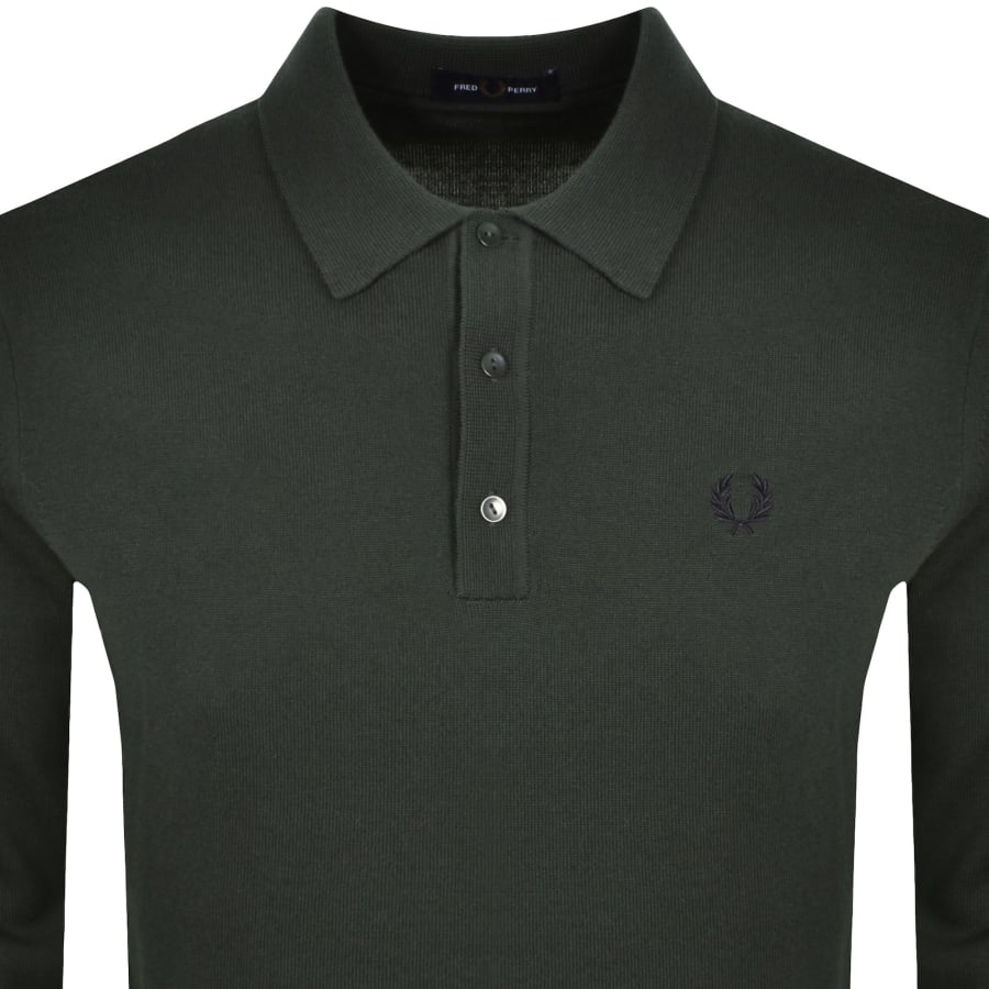 Image number 2 for Fred Perry Long Sleeve Knit Polo Court Green
