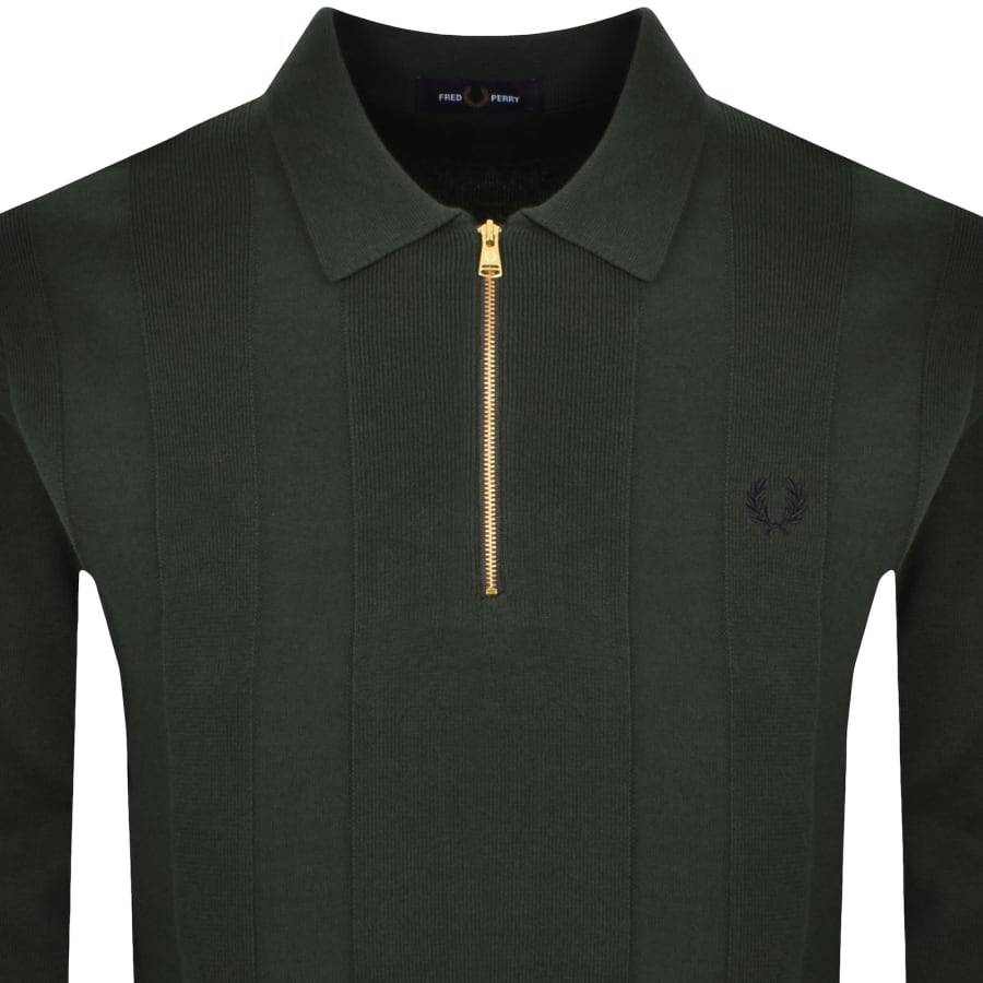 Image number 2 for Fred Perry Tonal Stripe Polo Jumper Green