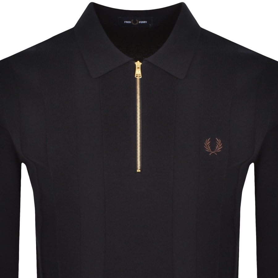 Image number 2 for Fred Perry Tonal Stripe Polo Jumper Navy