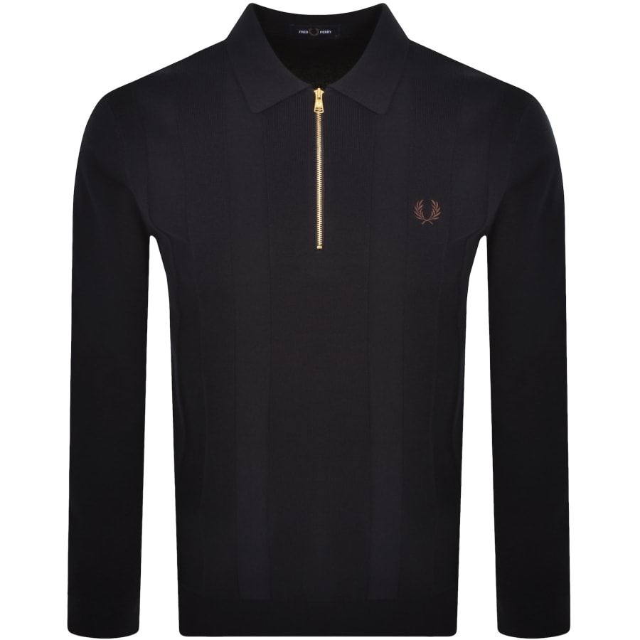 Image number 1 for Fred Perry Tonal Stripe Polo Jumper Navy