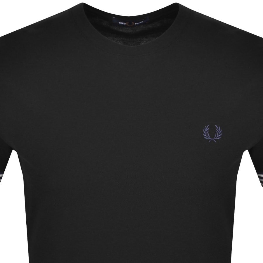 Image number 2 for Fred Perry Striped Cuff T Shirt Black
