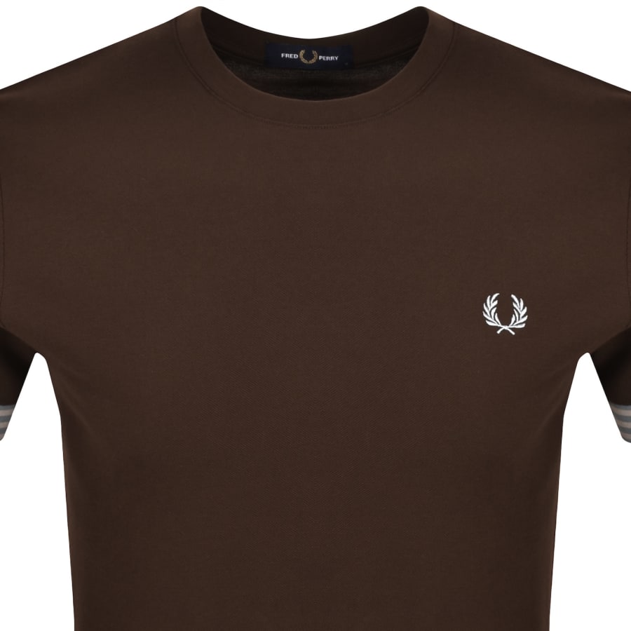 Image number 2 for Fred Perry Striped Cuff T Shirt Brown