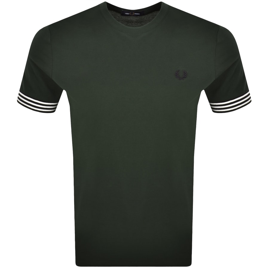 Image number 1 for Fred Perry Striped Cuff T Shirt Court Green
