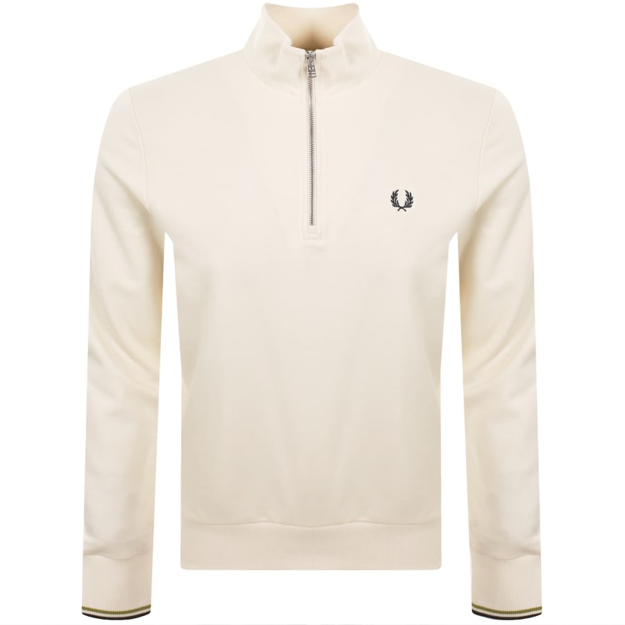 Image number 1 for Fred Perry Half Zip Sweatshirt Ecru
