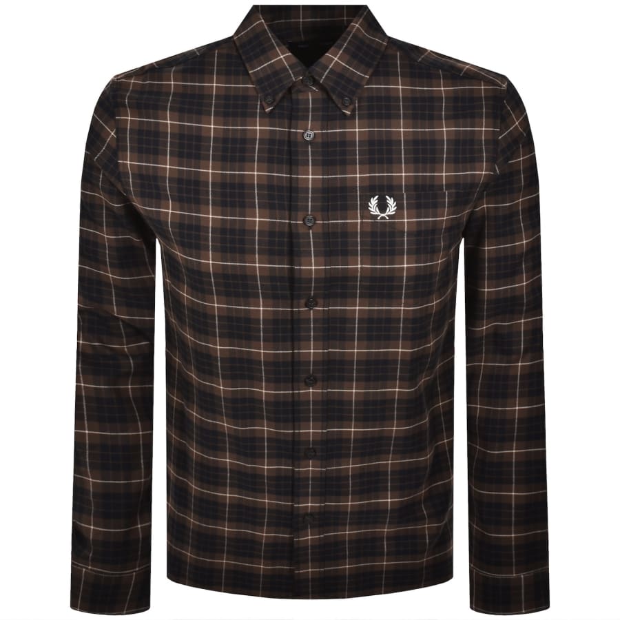 Image number 1 for Fred Perry Tartan Twill Shirt Tobacco Brown