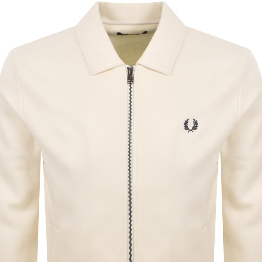 Image number 2 for Fred Perry Zip Through Collared Sweatshirt Ecru