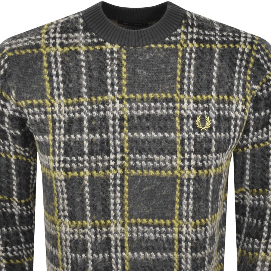 Image number 2 for Fred Perry Brushed Tartan Jumper Anchor Grey