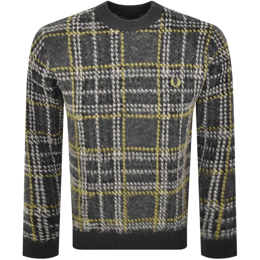 Image number 1 for Fred Perry Brushed Tartan Jumper Anchor Grey