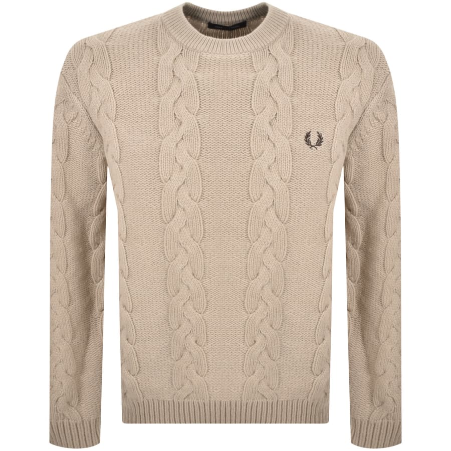 Image number 1 for Fred Perry Chunky Cable Knit Jumper Warm Oat