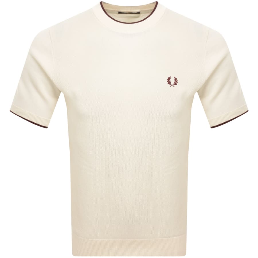 Image number 1 for Fred Perry Pique Stitch Knit T Shirt Ecru