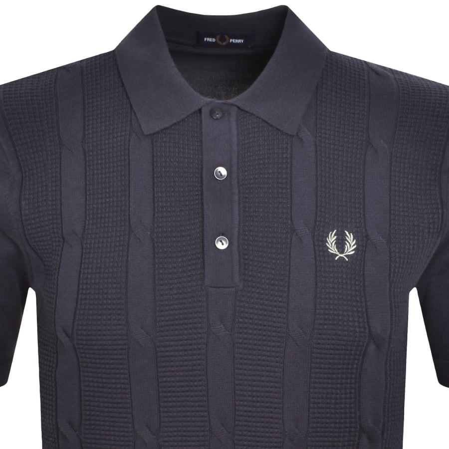 Image number 2 for Fred Perry Cable Knit Polo T Shirt Navy