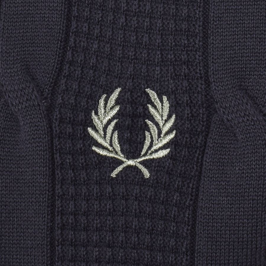 Image number 3 for Fred Perry Cable Knit Polo T Shirt Navy