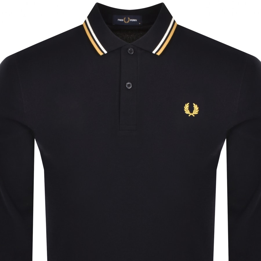 Image number 2 for Fred Perry Long Sleeved Polo T Shirt Navy