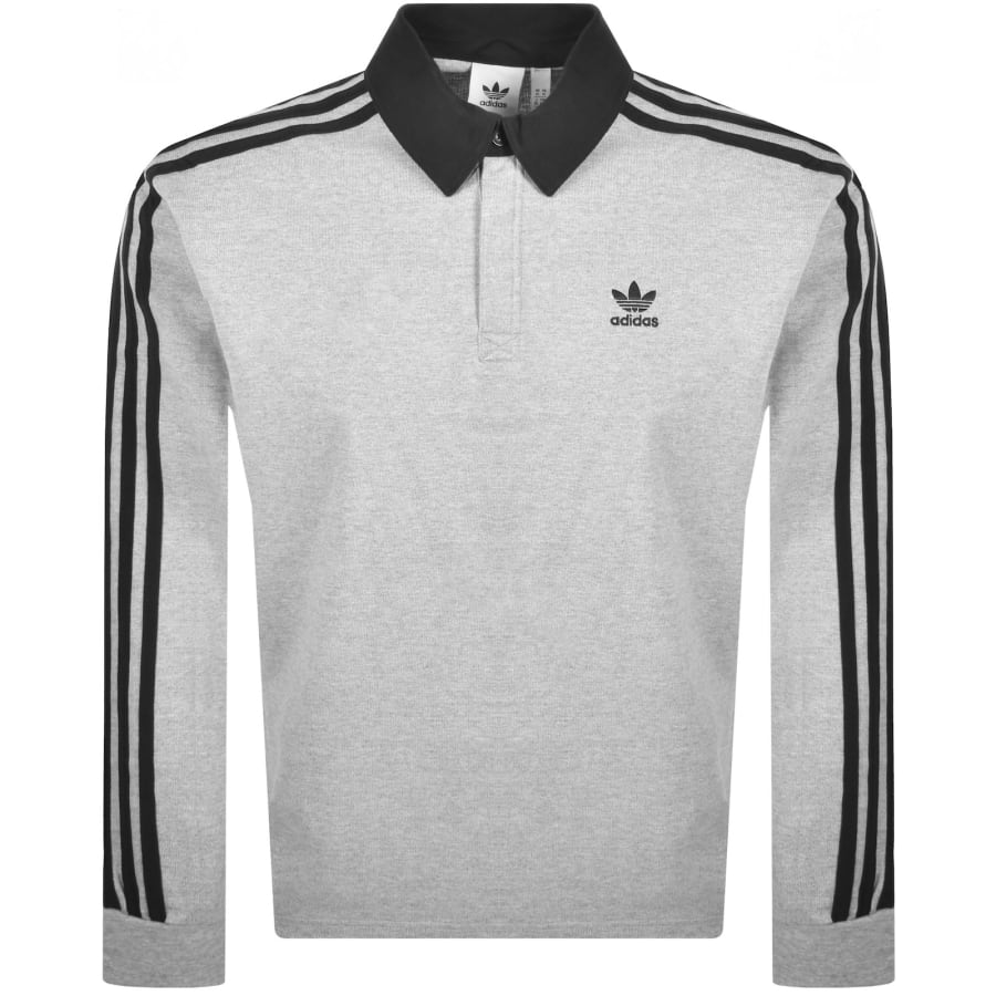 Image number 1 for adidas Originals Rugby Long Sleeve Polo Grey