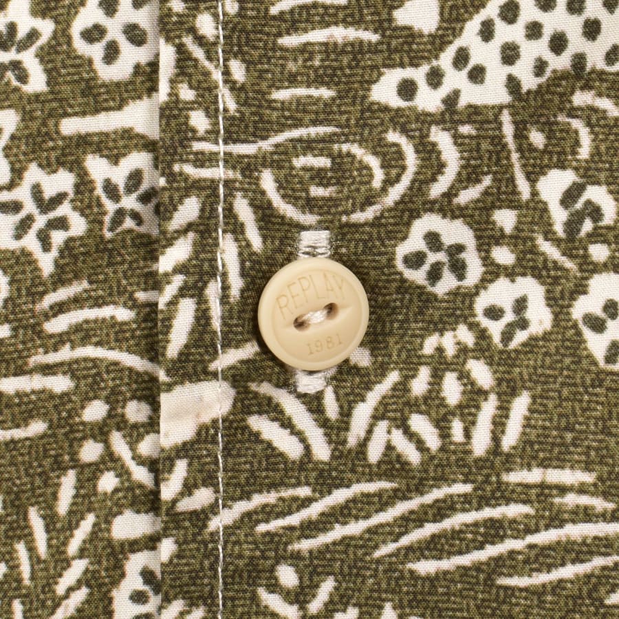 Image number 4 for Replay Patterned Long Sleeved Shirt Army Green