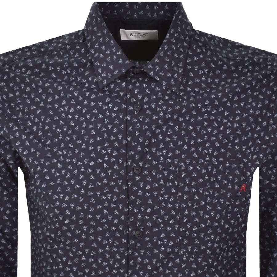 Image number 2 for Replay Patterned Long Sleeved Shirt Blue