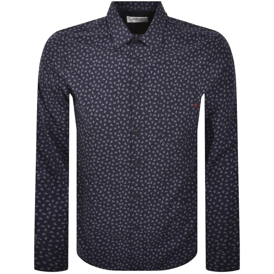 Image number 1 for Replay Patterned Long Sleeved Shirt Blue