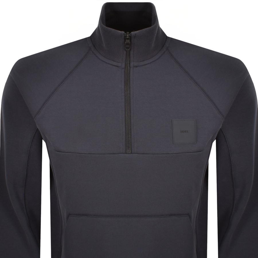 Image number 2 for BOSS Sweat Rib Quarter Zip Sweatshirt Navy