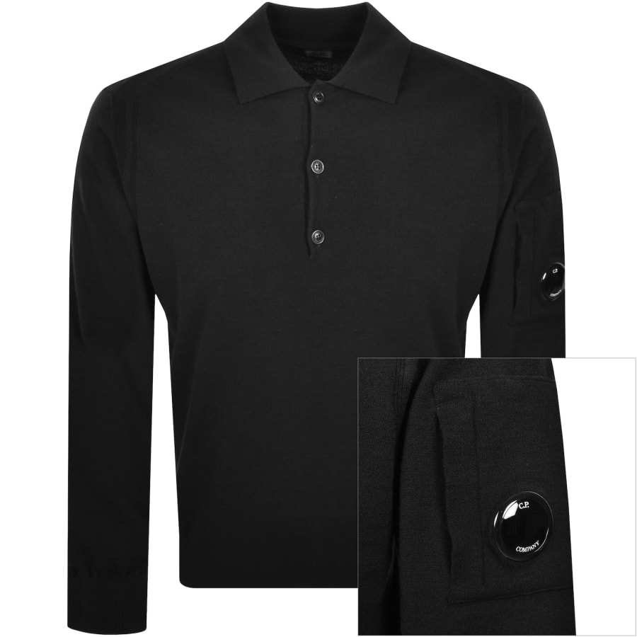 Image number 1 for CP Company Wool Knit Polo Black