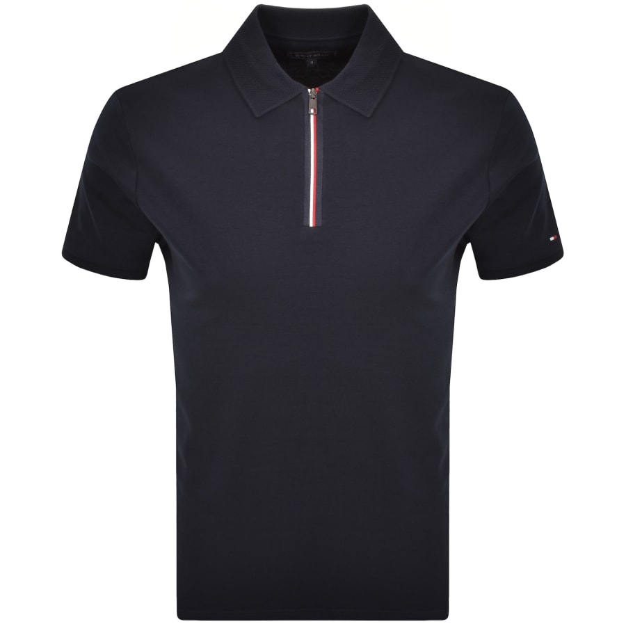 Image number 1 for Tommy Hilfiger Interlock Zip Polo T Shirt Navy