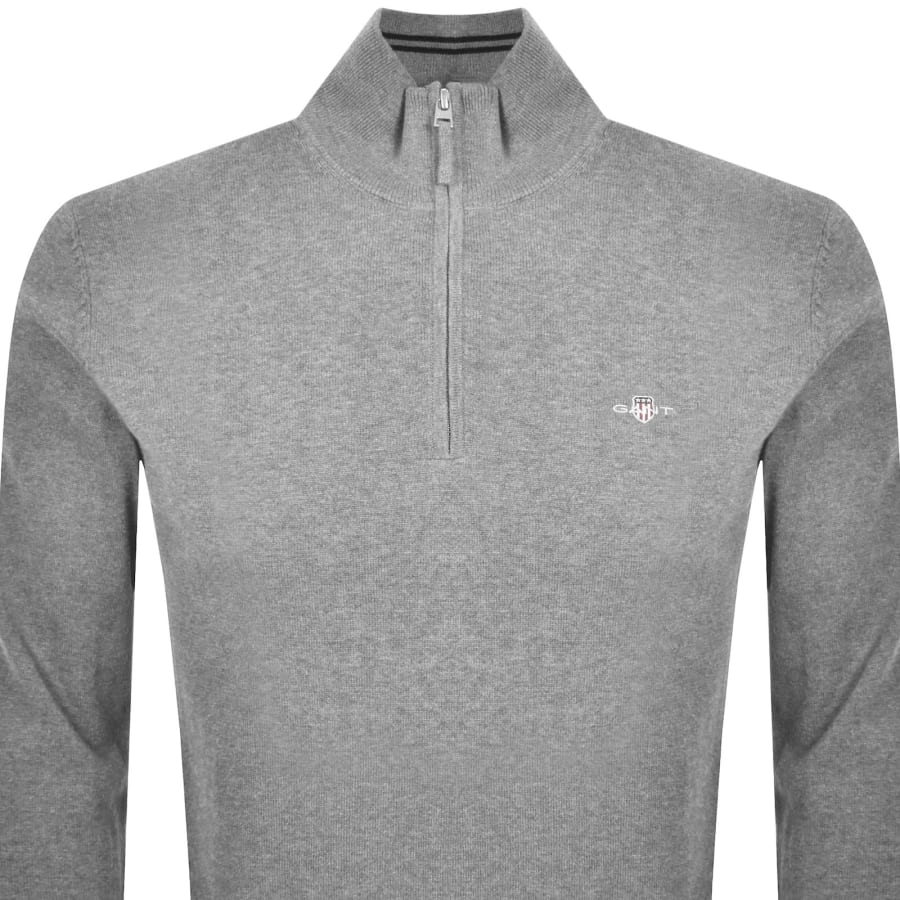 Image number 2 for Gant Half Zip Knit Jumper Grey