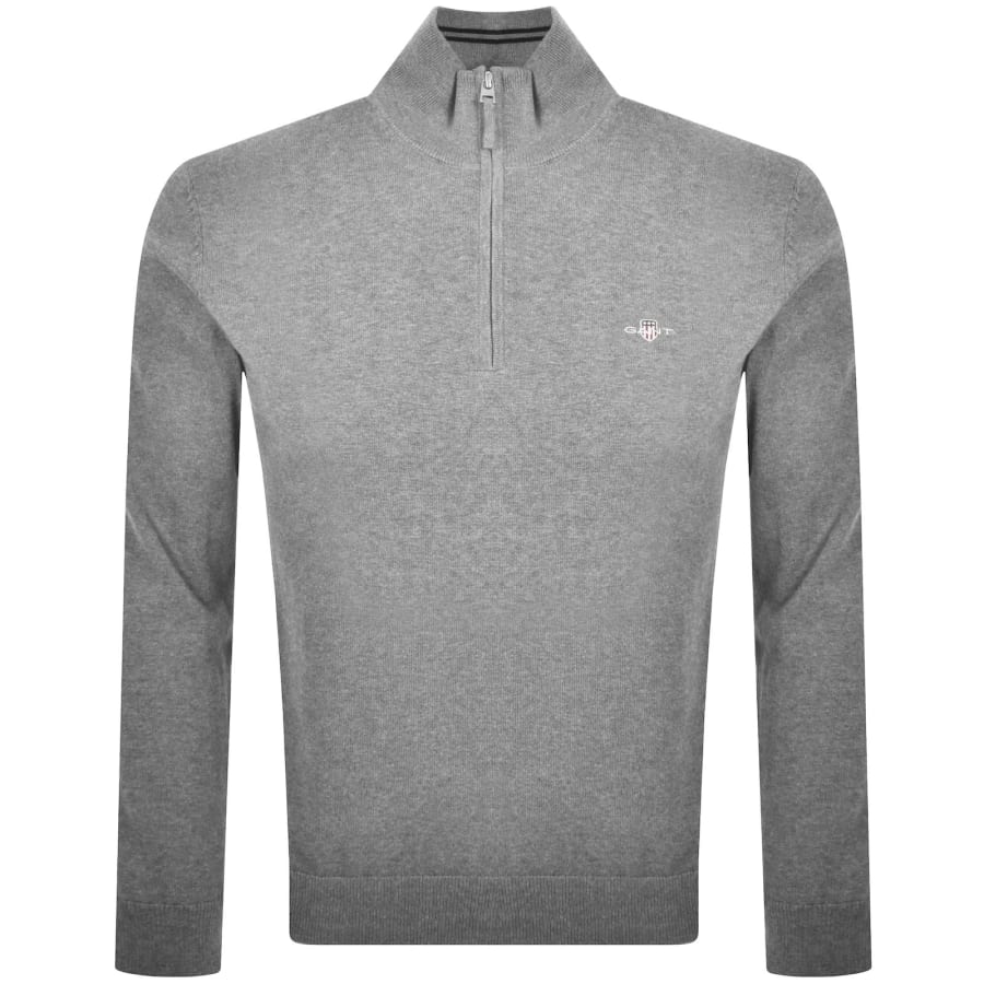 Image number 1 for Gant Half Zip Knit Jumper Grey