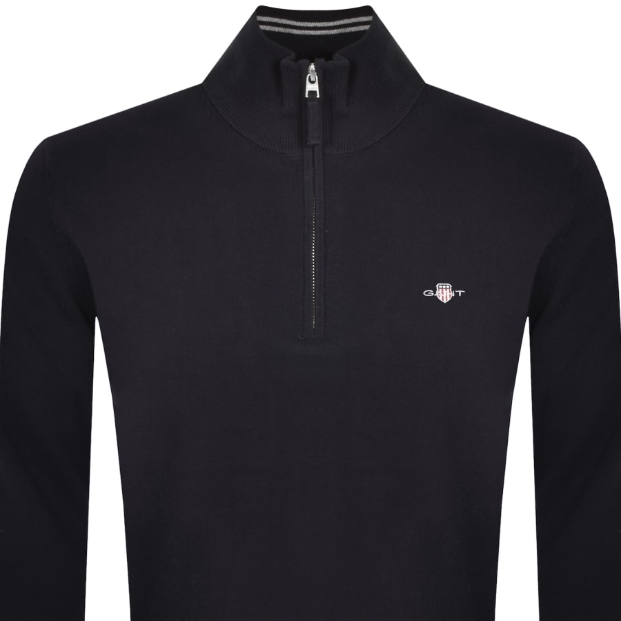 Image number 2 for Gant Half Zip Knit Jumper Navy