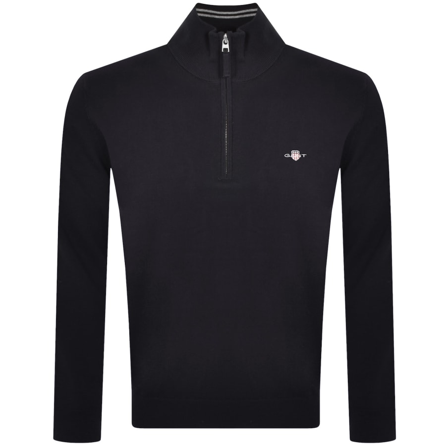 Image number 1 for Gant Half Zip Knit Jumper Navy