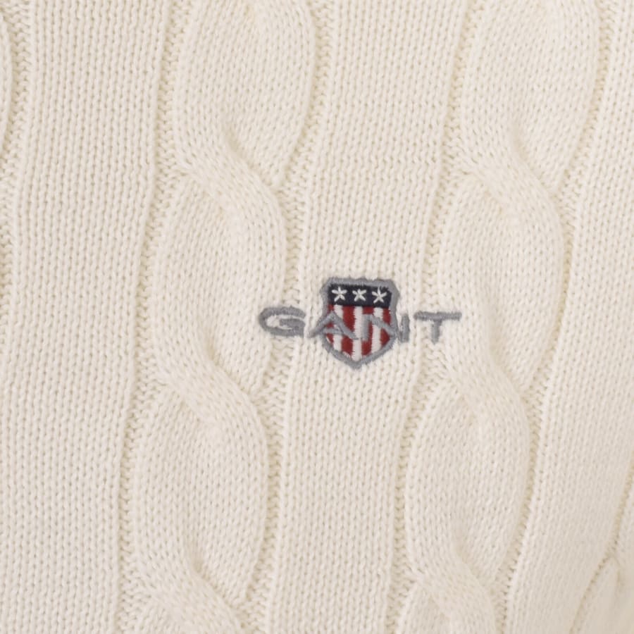 Image number 3 for Gant Classic Cotton Cable Knit Jumper Cream