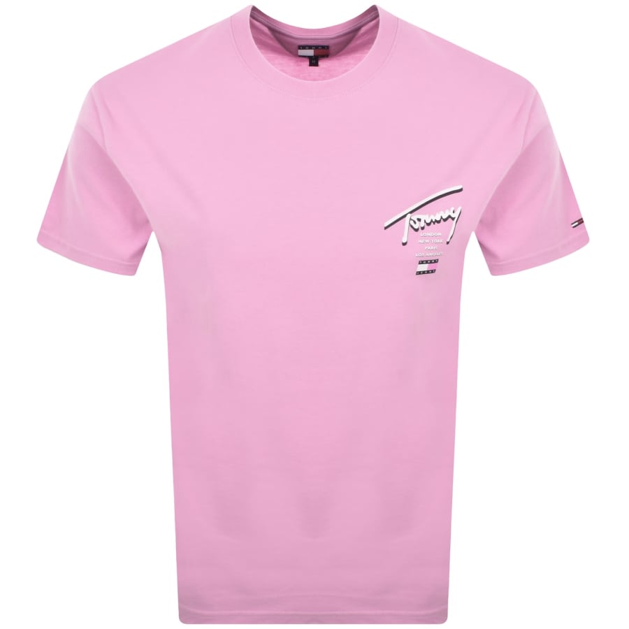 Image number 2 for Tommy Jeans Signature City T Shirt Pink