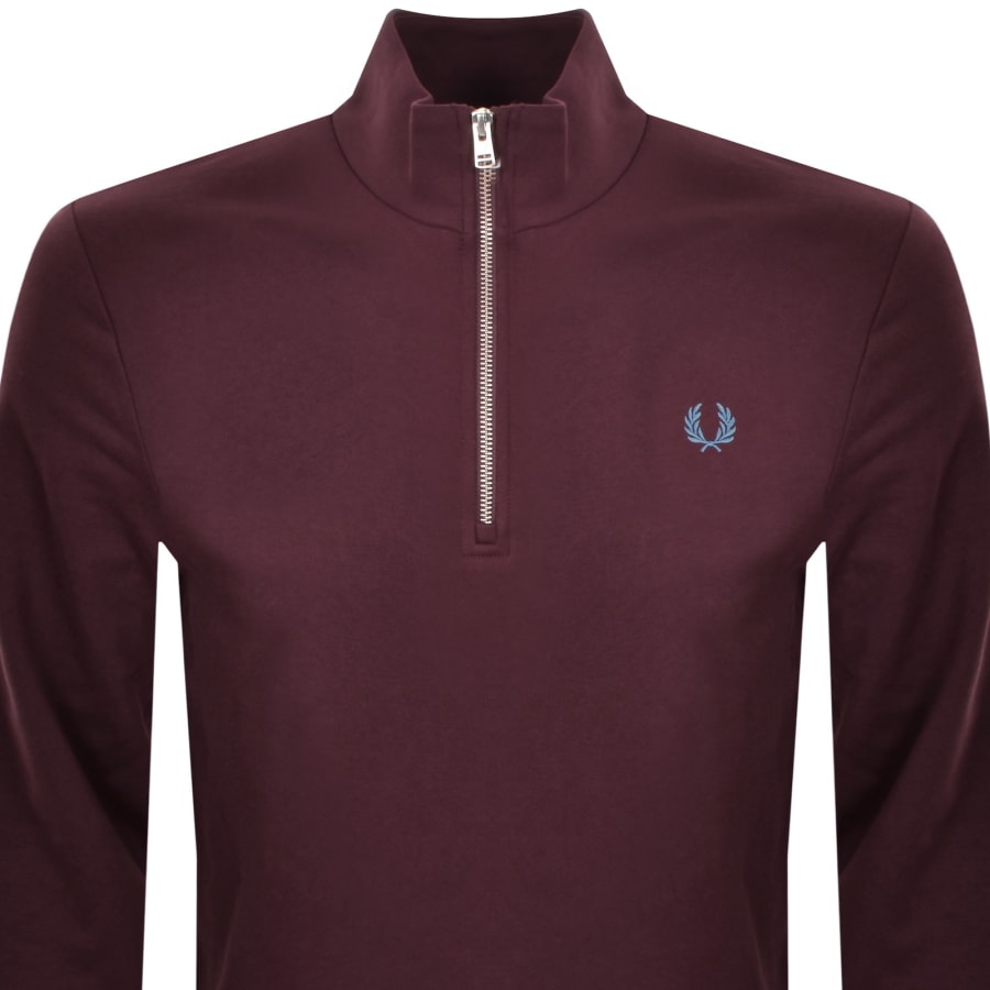 Image number 2 for Fred Perry Half Zip Sweatshirt Burgundy