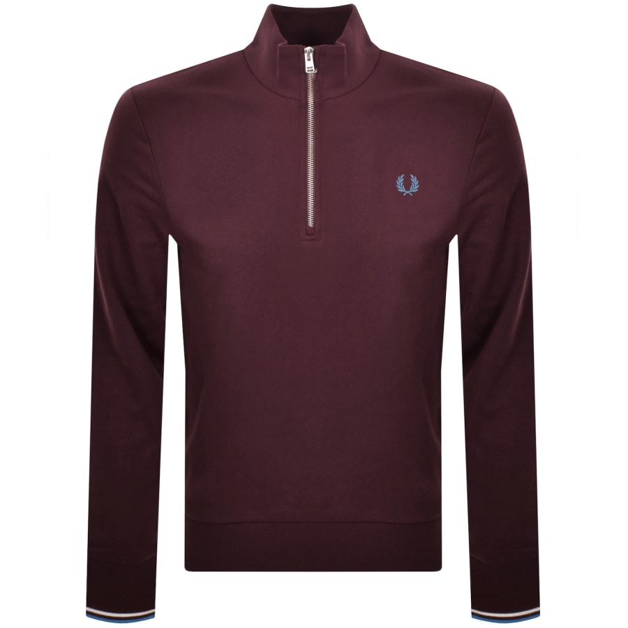 Image number 1 for Fred Perry Half Zip Sweatshirt Burgundy