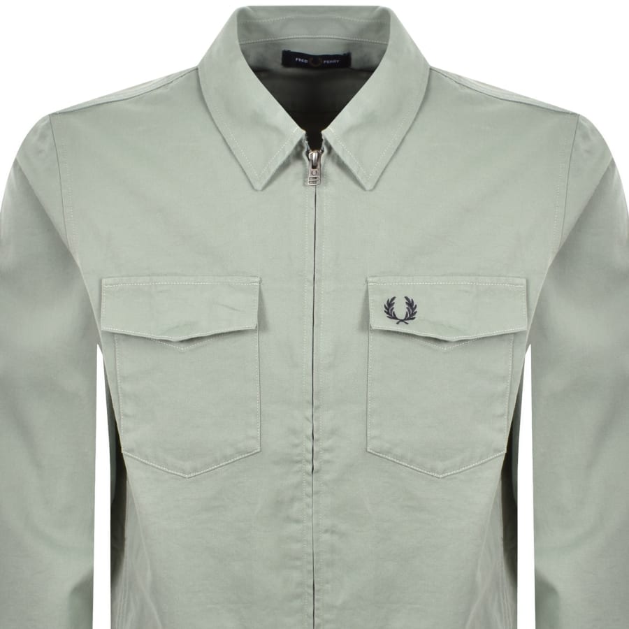 Image number 2 for Fred Perry Zip Through Overshirt Bayleaf Green