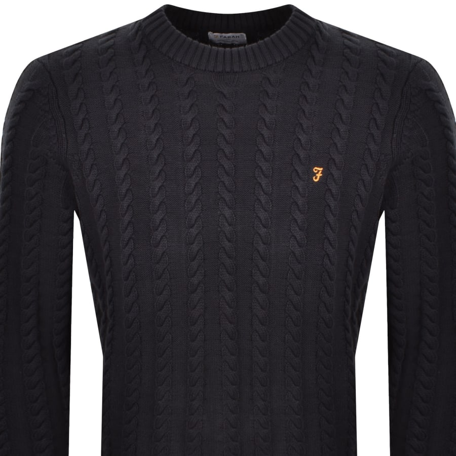 Image number 2 for Farah Knight Cable Knit Jumper Navy