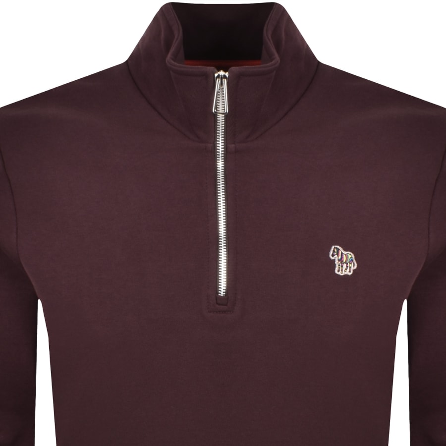 Image number 2 for Paul Smith Half Zip Zebra Sweatshirt Burgundy