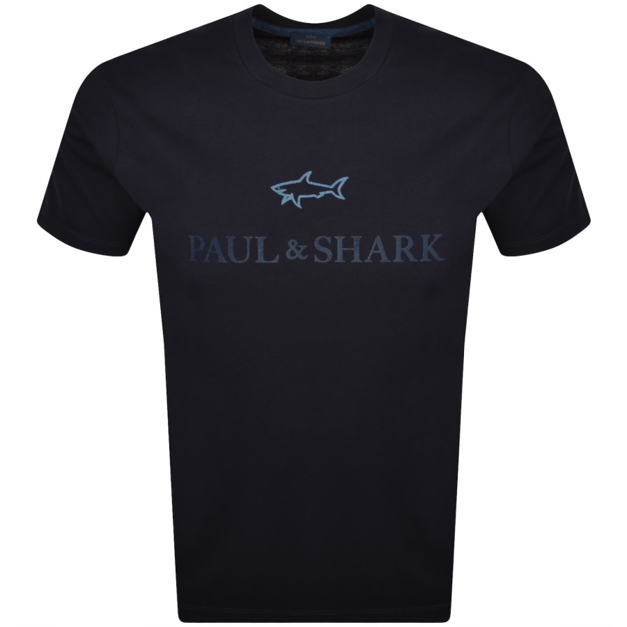Image number 1 for Paul And Shark Printed Logo T Shirt Navy Blue