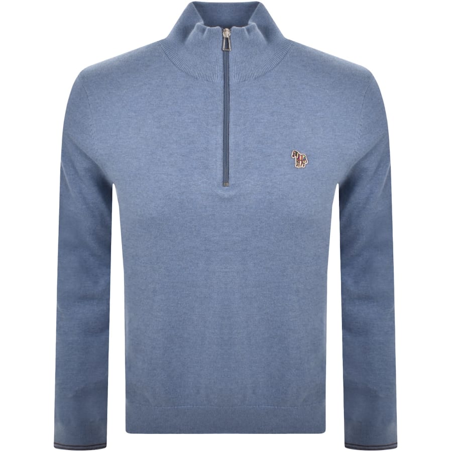 Image number 1 for Paul Smith Half Zip Zebra Logo Jumper Blue