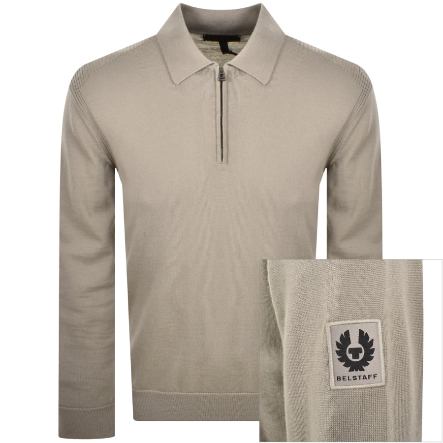 Image number 1 for Belstaff Kyle Knitted Polo Shirt Beige