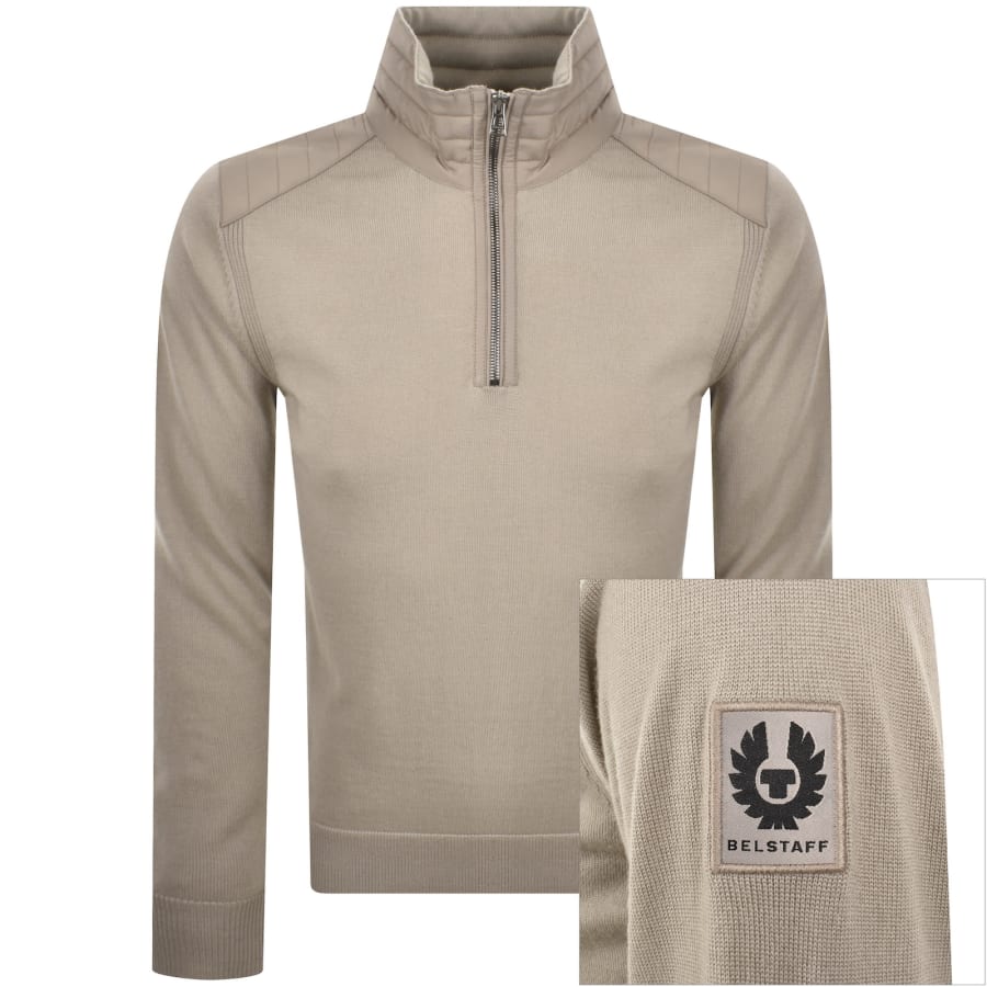 Image number 1 for Belstaff Kilmington Quarter Zip Jumper Beige