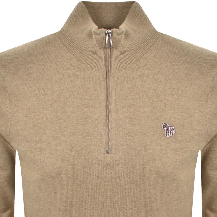 Image number 2 for Paul Smith Half Zip Zebra Logo Jumper Brown