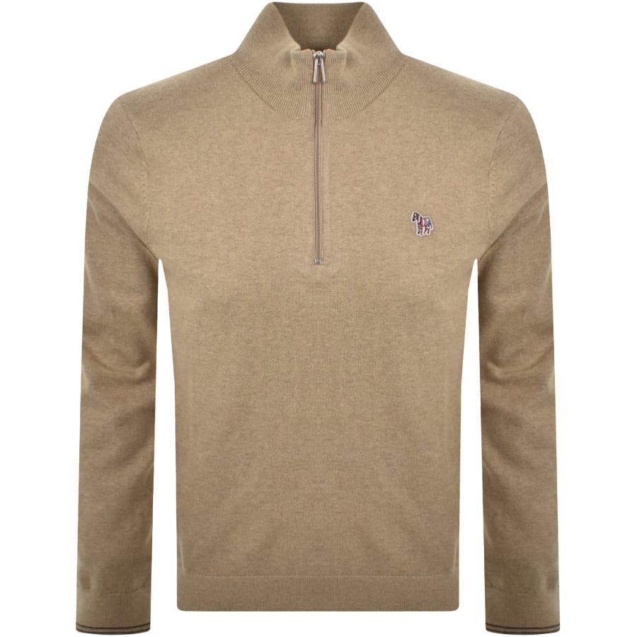 Image number 1 for Paul Smith Half Zip Zebra Logo Jumper Brown