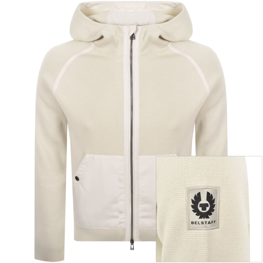 Image number 1 for Belstaff Full Zip Knit Hoodie Silver Birch